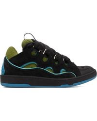Lanvin - Baskets Curb Noir Et Vert En Suède - Lyst