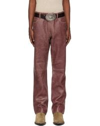 Guess - Burgundy Crackle Leather Pants - Lyst