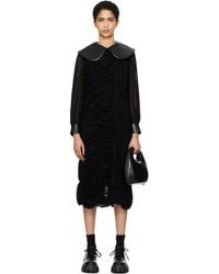 Comme des Garçons - Robe Midi Noire En Georgette À Garnitures En Cuir Synthétique - Lyst