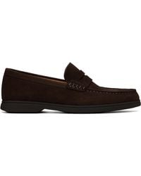BOSS - Suede Logo Penny Trim Loafers - Lyst