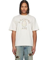 A Bathing Ape - T-Shirt Décontracté Blanc Cassé À Logo Stone De Style Collégial - Lyst