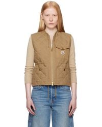 Moncler - Tan Vigny Diamond-quilted Padded Linen Vest - Lyst