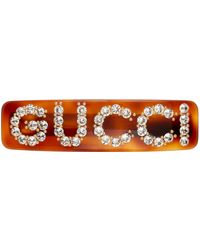 Gucci - トータスシェル クリスタル ロゴ ヘアクリップ - Lyst