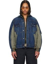 Sacai - Khaki Nylon Twill & Denim Jacket - Lyst