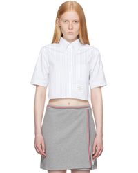 Thom Browne - Pinstripe Poplin Cropped Short Sleeve Shirt - Lyst