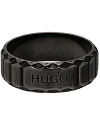 HUGO Snakeskin Logo Ring - Metallic