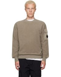 C.P. Company - Taupe Crew Neck Brushed Emerized Diagonal Fleece Sweatshirt - Lyst