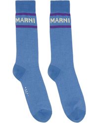 Marni - Chaussettes bleues à logo en tricot jacquard - Lyst