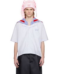 Charles Jeffrey - Chemise Blanc Et Bleu À Col En Tricot - Lyst