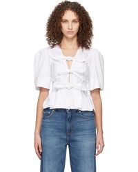 Ganni - Washed Stretch Cotton Tie Strap Blouse - Lyst