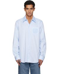 Balmain - Chemise Bleue En Coton À Logo Écusson Brodé - Lyst