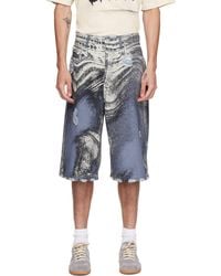 CAMPERLAB - Distorted Print Distressed Denim Shorts - Lyst