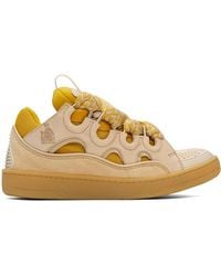 Lanvin - Ssense Exclusive Beige & Yellow Leather Curb Sneakers - Lyst