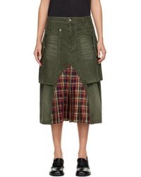 ANDERSSON BELL - Khaki Raptor Layered Pleats Denim Midi Skirt - Lyst