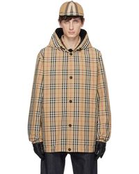 Reversible Exaggerated Check Nylon Puffer Jacket in Archive Beige/black -  Men
