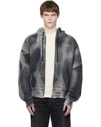 Amiri - Pull À Capuche Surdimensionné Gris À Glissière Et À Appliqués D'Os À Clous - Lyst