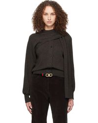 Ferragamo - Cardigan Gris À Écharpe Intégrée - Lyst