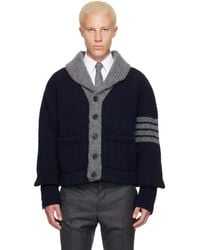 Thom Browne - 'Browne 65' Jersey Intarsia Shawl Collar Cardigan - Lyst