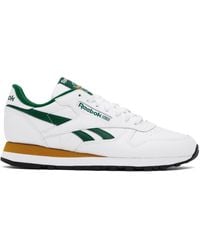 Reebok - White & Green Classic Leather Sneakers - Lyst