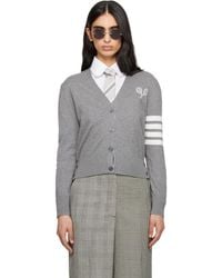 Thom Browne - Tennis Racquets 4-Bar Cotton V-Neck Cardigan - Lyst