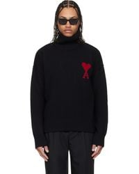 Ami Paris - Contrasted Ami De Coeur Funnel Neck Sweater - Lyst