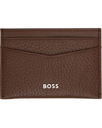 BOSS - Grained-Leather Metal Logo Card Holder - Lyst