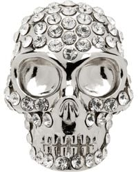 McQueen - Clou D'Oreille Unique En Forme De Crâne Argenté À Ornements Facettés Sertis En Pavé - Lyst