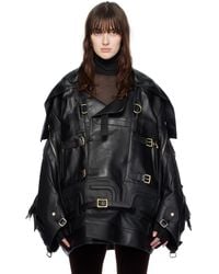 Junya Watanabe - Black Fringed Faux-leather Jacket - Lyst