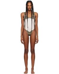 Jean Paul Gaultier - Maillot de bain vert et blanc cassé à imprimé de cartouche - très gaultier - Lyst