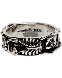 Alexander McQueen Silver Dancing Skeleton Ring - Black