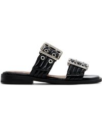 【GANNI】フェミニン バックル ツーストラップ サンダル GANNI: ブラック Feminine Buckle ツーストラップ サンダル