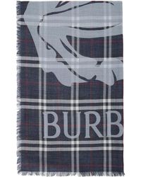 Burberry - Écharpe Ample Bleu Marine En Laine Et Soie À Carreaux Et À Logo Ekd - Lyst