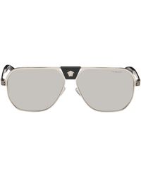 Versace - Lunettes De Soleil Navigateur Flow Argentées À Motif Greca - Lyst