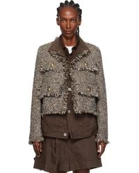 Sacai - ブラウン ツイード デニムジャケット - Lyst
