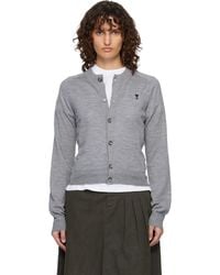Ami Paris - Cardigan Gris En Laine À Logo Ami De Cœur Et À Col Ras Du Cou - Lyst