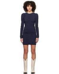 Ganni - Blue & Black Ruched Minidress - Lyst