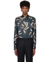 Dries Van Noten - Chemise Bleu Marine En Soie - Lyst