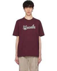 Moncler - Burgundy Embroidered Varsity Logo Cotton T-Shirt - Lyst
