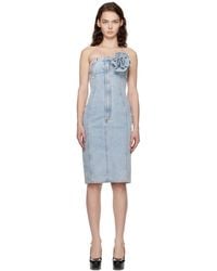 Area - Flower Corsage Strapless Denim Midi Dress - Lyst