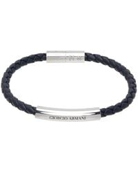 Giorgio Armani - Bracelet bleu marine en cuir tressé - Lyst