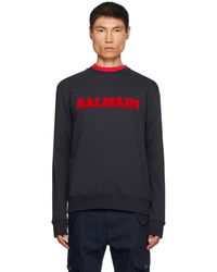 Balmain - ネイビー Retro フロックロゴ スウェットシャツ - Lyst