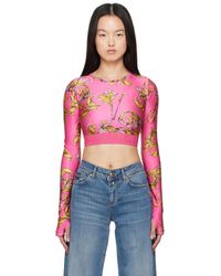 Versace Jeans Couture - ピンク アウトライン バロッコ クロップド Tシャツ - Lyst