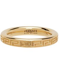 Versace Gold Engraved Greek Key Ring - Metallic