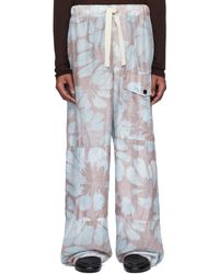 Dries Van Noten - Pantalon Cargo Rose Et Bleu En Soie À Cordon Coulissant - Lyst