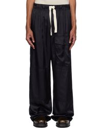 Dries Van Noten - Pantalon Cargo Bleu Marine En Viscose À Cordon Coulissant - Lyst