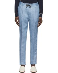 Brunello Cucinelli Blue Linen Drawstring Jeans