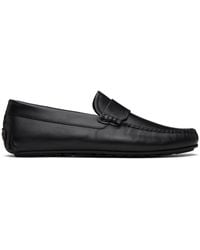 BOSS - Black Nappa Leather Emed Logo Loafers - Lyst