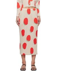 Pleats Please Issey Miyake - Off-white & Red Bean Dots Midi Skirt - Lyst