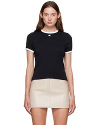 Courreges - T-Shirt Noir À Logo Et Bordures Contrastants - Lyst