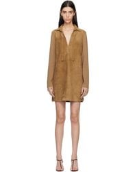 Tom Ford - Tan Lamb Suede Interlock Knit Polo Minidress - Lyst